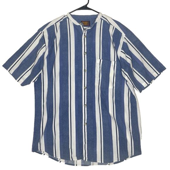 90s Y2K Striped Button Down Shirt Blue White Pocket Retro Skater Grunge L - Picture 1 of 6